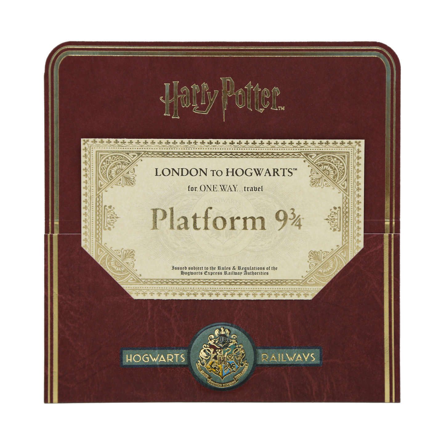 Harry Potter Hogwarts Express replica ticket in a maroon folder