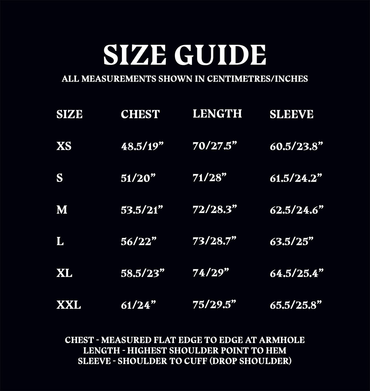 'H' Pajama Top Size Guide