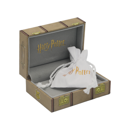 Harry Potter jewelry box with a drawstring bag inside on a white background