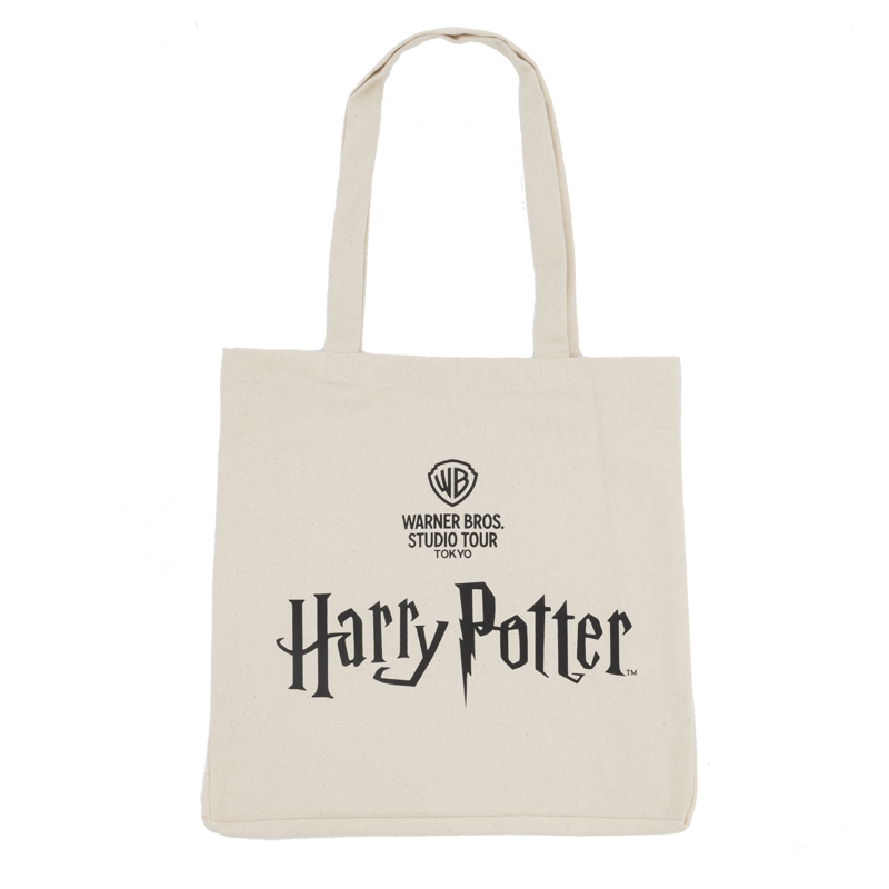 Beige tote bag with 'Harry Potter' and Warner Bros. Studio Tour Tokyo logos on a white background