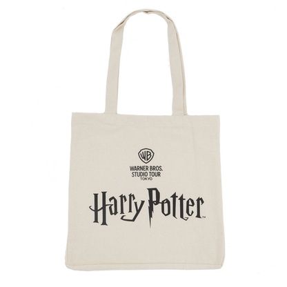 Beige tote bag with 'Harry Potter' and Warner Bros. Studio Tour Tokyo logos on a white background