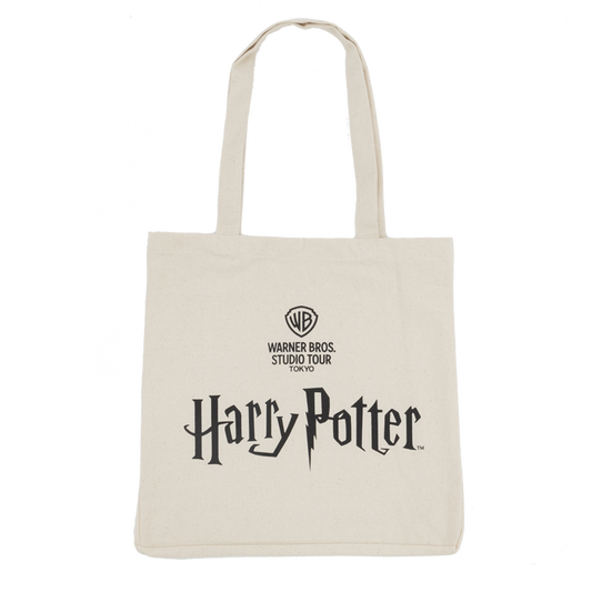 Beige tote bag with 'Harry Potter' and Warner Bros. Studio Tour Tokyo logos on a white background