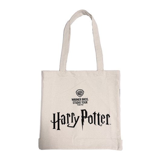 Beige tote bag with 'Harry Potter' and Warner Bros. Studio Tour logo on a white background