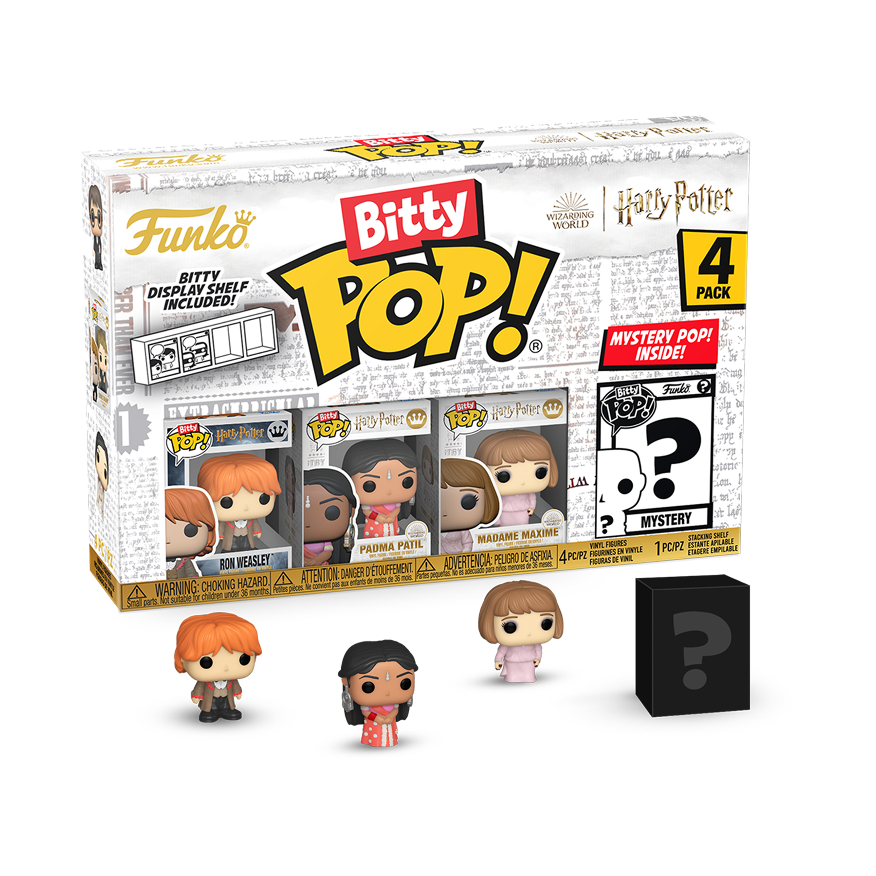 Funko Bitty Pop! packaging with Ron Weasley and a mystery figure on a white background