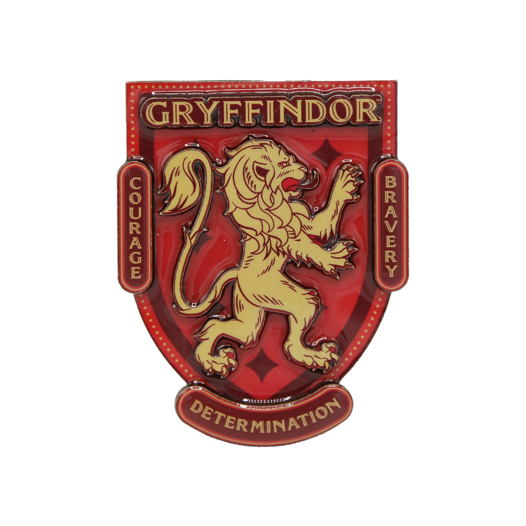 Gryffindor crest magnet with a lion emblem on a red background