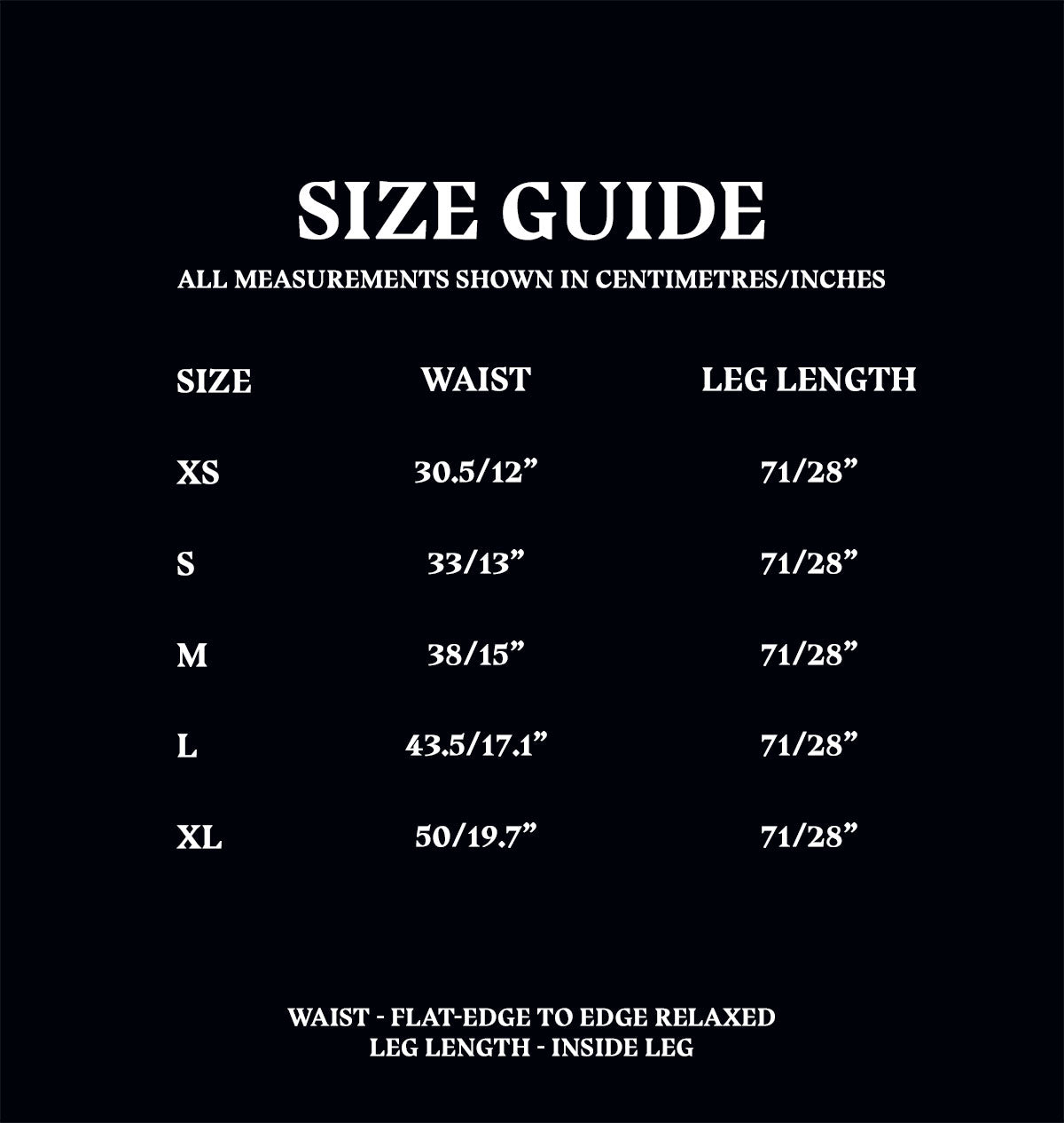 Adult Lounge Bottoms Size Guide