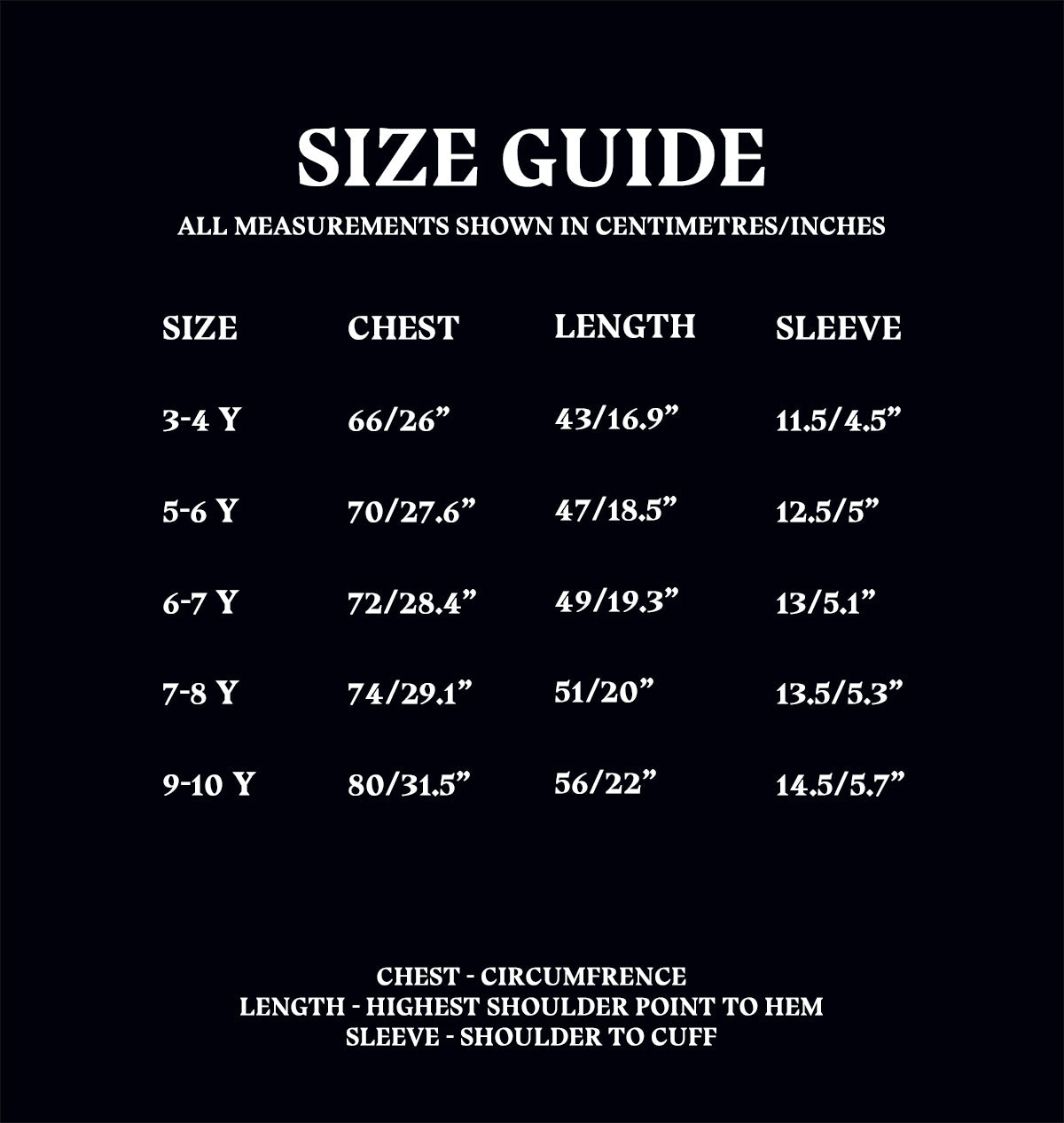 Kids House T-Shirts Size Guide