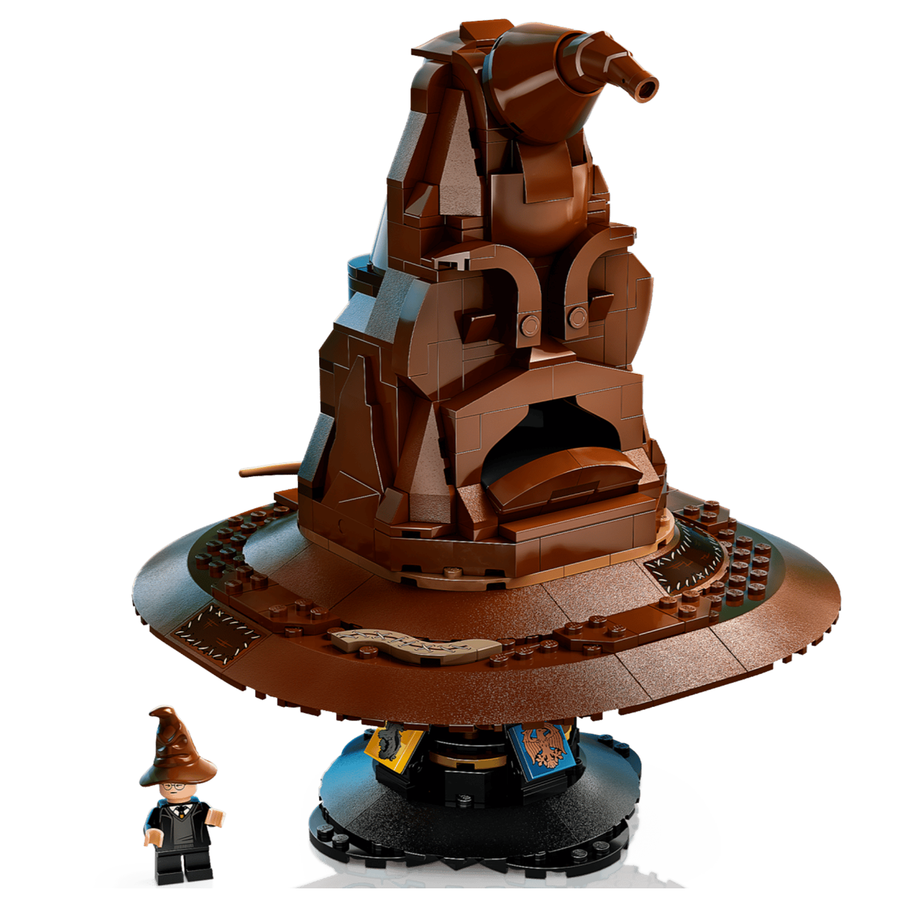 Talking Sorting Hat LEGO with a small figure on a white background